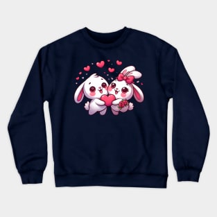 Valentines day kawaii bunnies in love Crewneck Sweatshirt